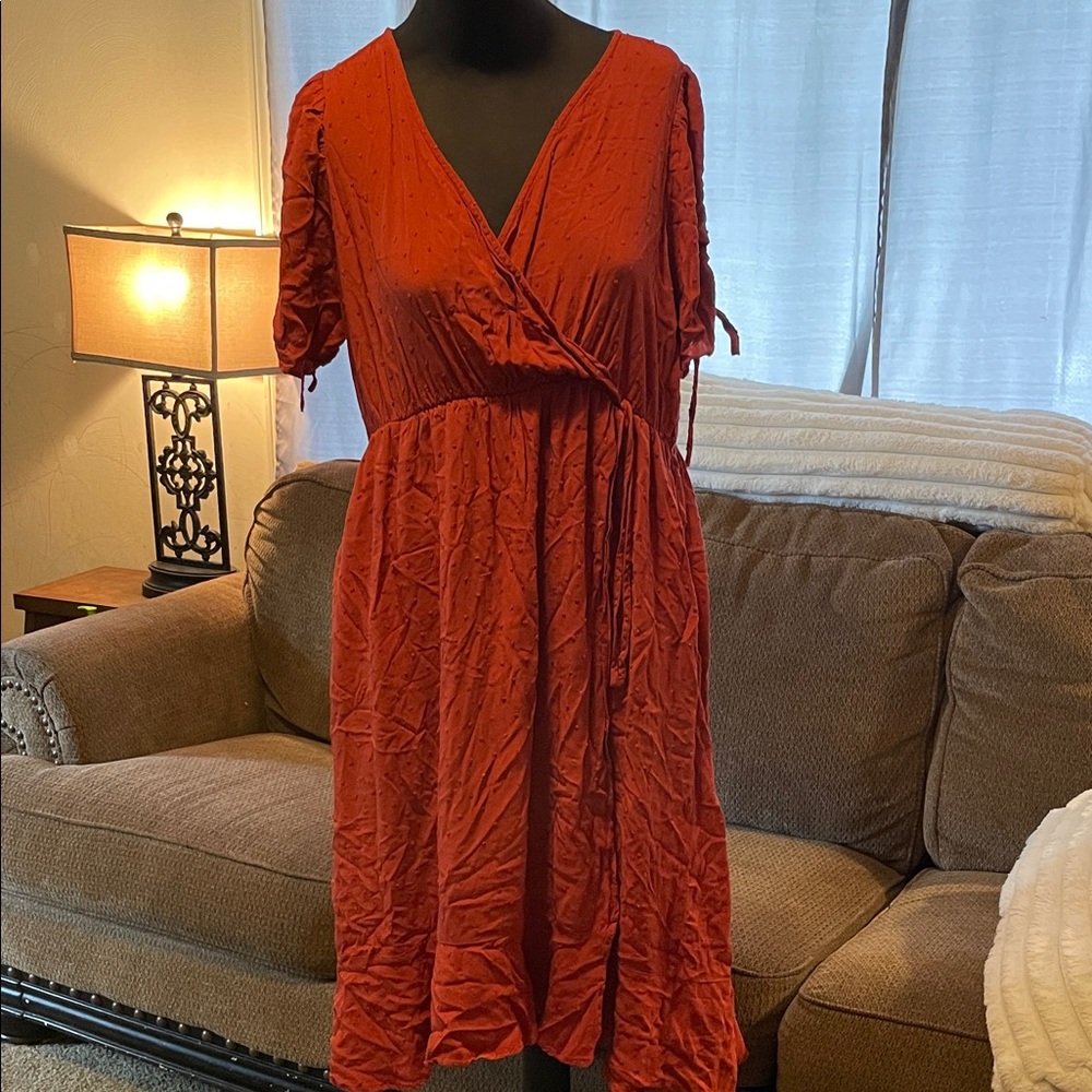 Torrid Vibrant Rust Rayon  Midi Dress